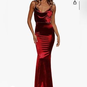 Red maxi satin cocktail dress